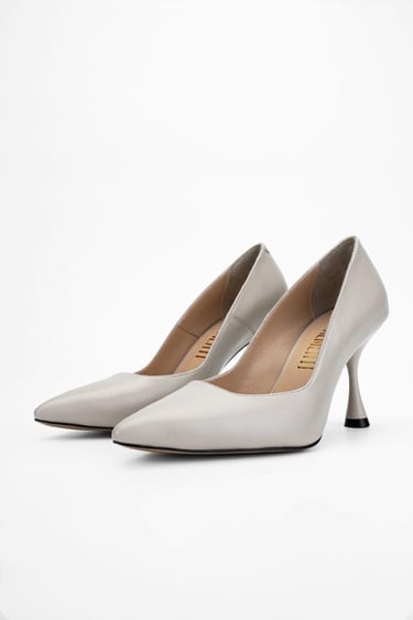  Valmenti Anya Kadın Bej Hakiki Deri Topuklu Ayakkabı