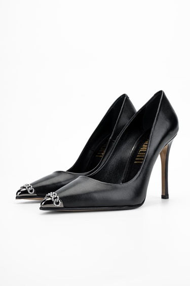  Valmenti Cielo Kadın Siyah Hakiki Deri Topuklu Ayakkabı