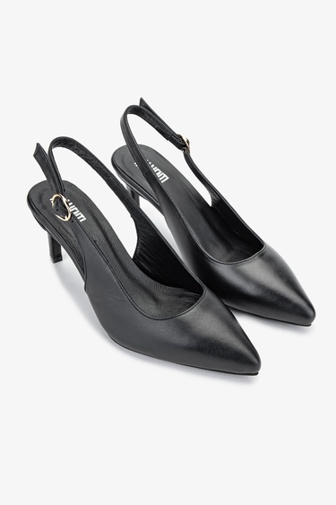  Valmenti Zinda Kadın Siyah Hakiki Deri Topuklu Ayakkabı