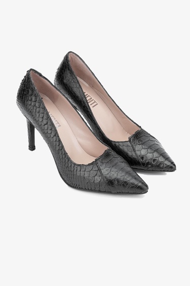  Valmenti Zeta Kadın Siyah Hakiki Deri Topuklu Ayakkabı