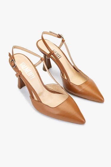  Valmenti Zirkon Kadın Taba Hakiki Deri Topuklu Ayakkabı