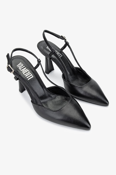  Valmenti Zirkon Kadın Siyah Hakiki Deri Topuklu Ayakkabı