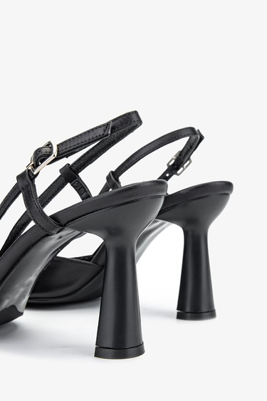  Valmenti Zirkon Kadın Siyah Hakiki Deri Topuklu Ayakkabı