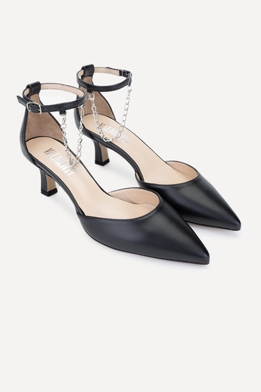  Valmenti Bianca Kadın Siyah Hakiki Deri Topuklu Ayakkabı