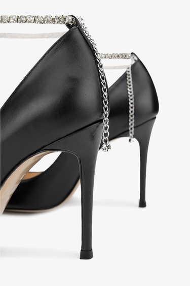  Valmenti Star Kadın Siyah Hakiki Deri Topuklu Ayakkabı