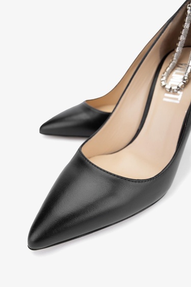  Valmenti Star Kadın Siyah Hakiki Deri Topuklu Ayakkabı