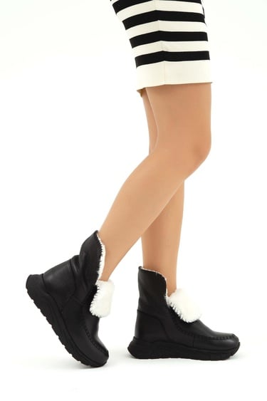  Tamer Tanca Kadın Hakiki Deri Siyah Floter Casual Bot