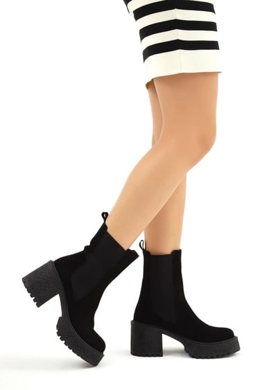  Tamer Tanca Kadın Hakiki Deri Siyah Süet Casual Bot