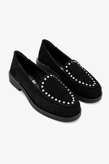  Valmenti Kadın Hakiki Deri Siyah Süet Loafer Ayakkabı