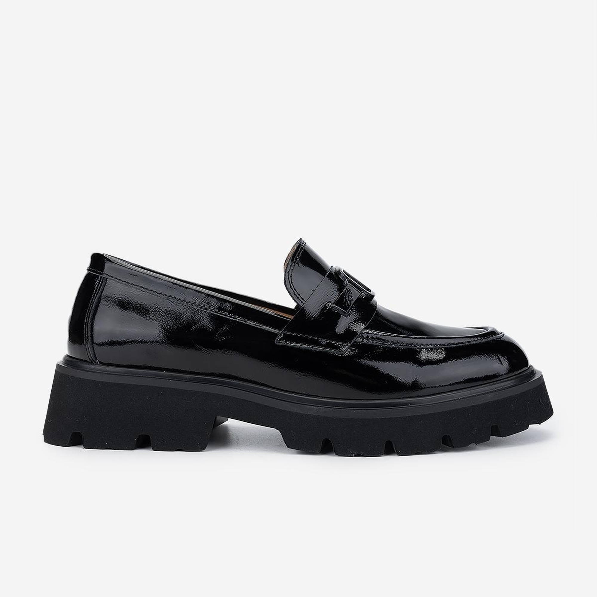 Valmenti Kadın Hakiki Deri Siyah Rugan Loafer Ayakkabı