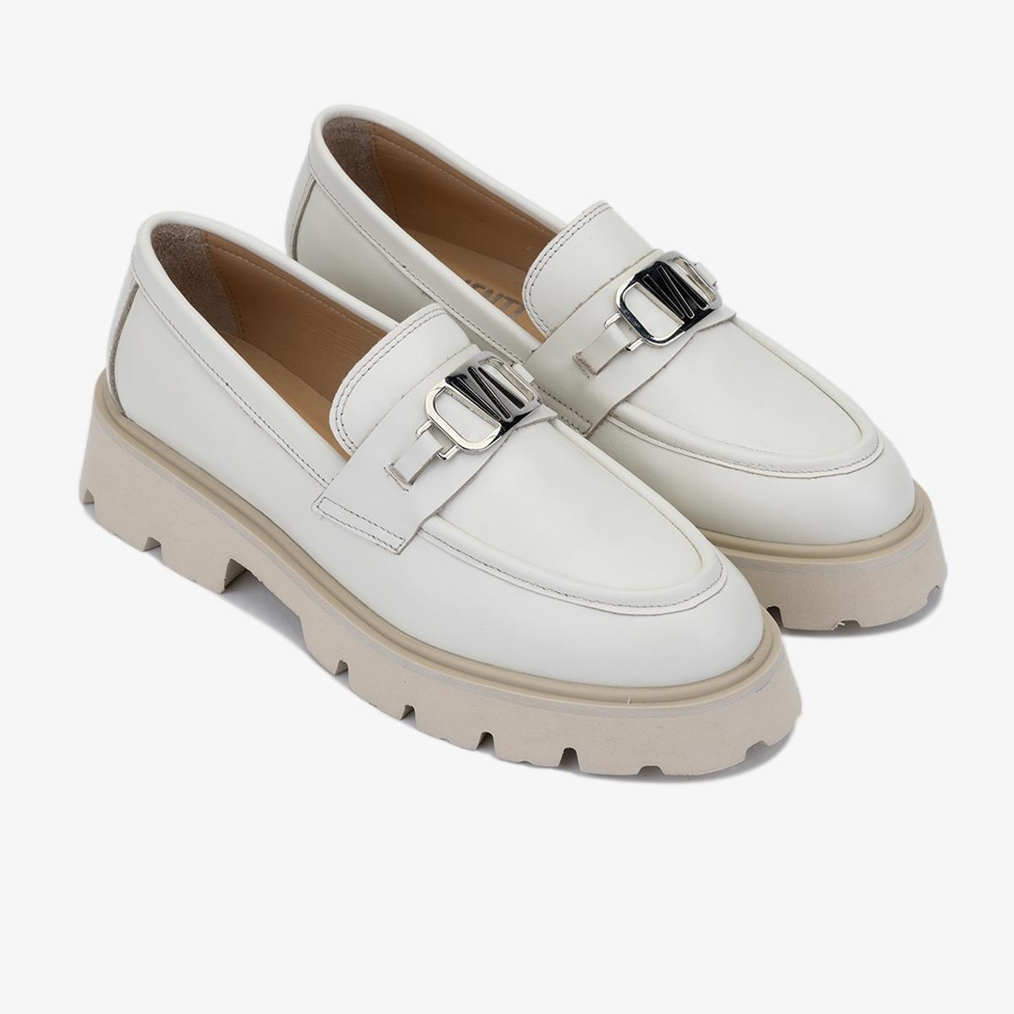 Valmenti Nicola Kadın Bej Hakiki Deri Loafer Ayakkabı