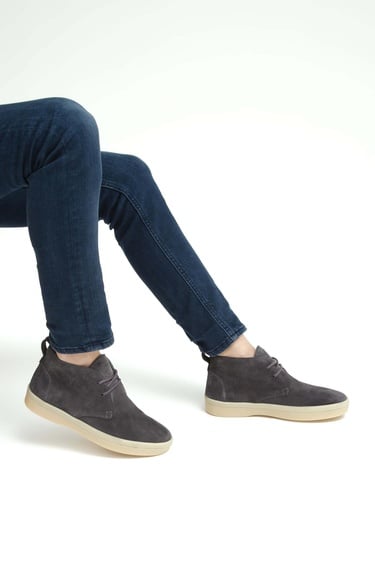  Tamer Tanca Erkek Hakiki Deri Gri Casual Bot