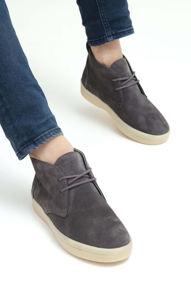  Tamer Tanca Erkek Hakiki Deri Gri Casual Bot