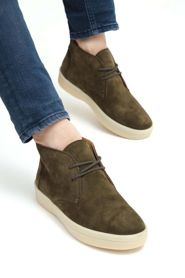  Tamer Tanca Erkek Hakiki Deri Yeşil Casual Bot