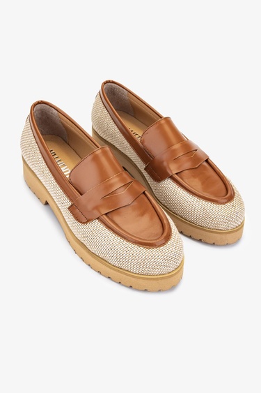  Valmenti Ewa Kadın Naturel / Taba Hakiki Deri Loafer Ayakkabı