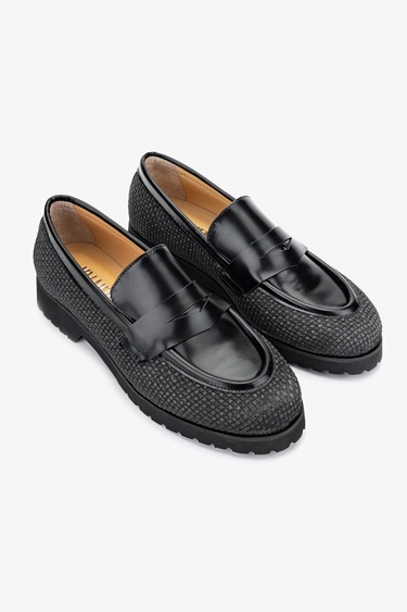  Valmenti Ewa Kadın Siyah/Siyah Hakiki Deri Loafer Ayakkabı