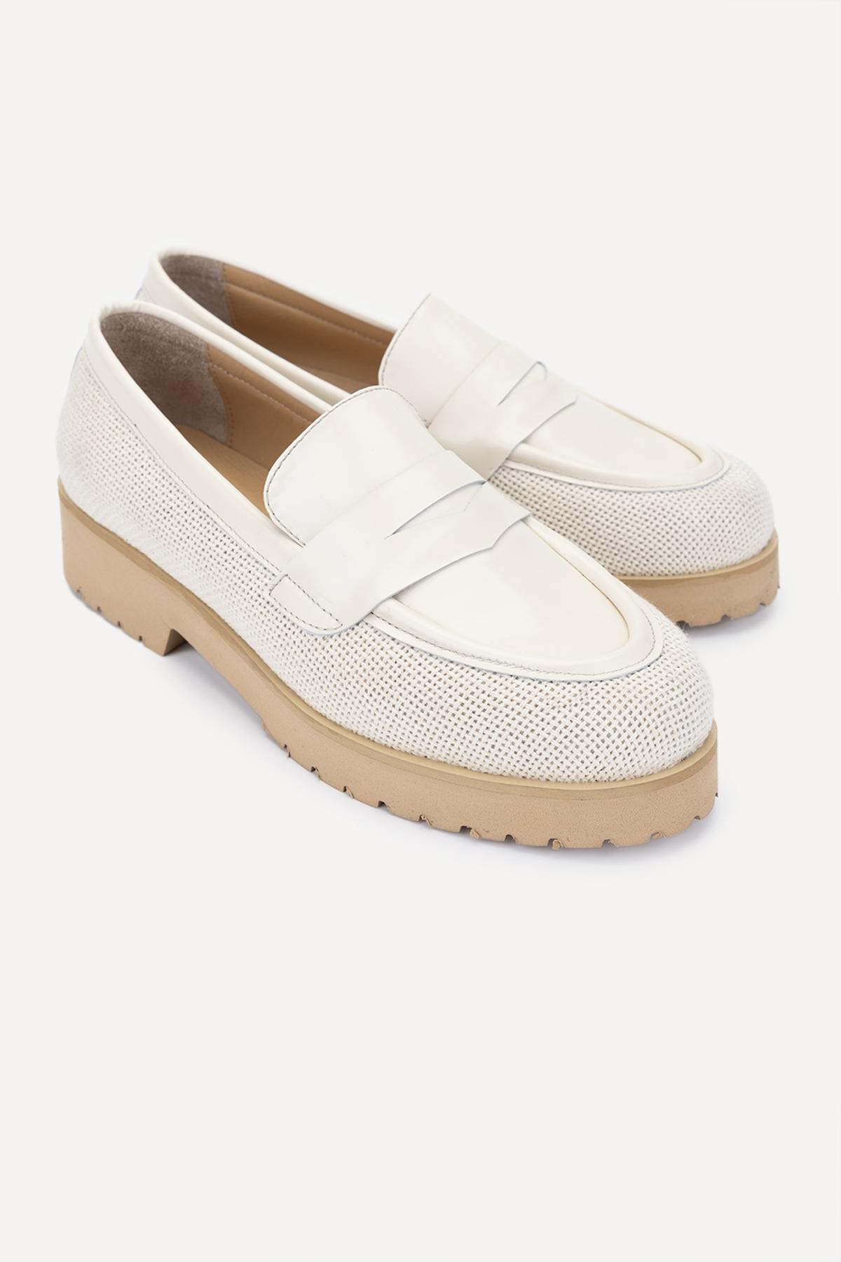  Valmenti Ewa Kadın Naturel/Bej Hakiki Deri Loafer Ayakkabı