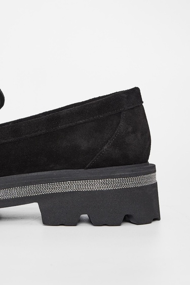  Valmenti Kadın Siyah Süet Hakiki Deri Loafer Ayakkabı