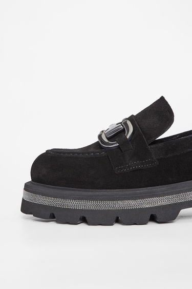  Valmenti Kadın Siyah Süet Hakiki Deri Loafer Ayakkabı