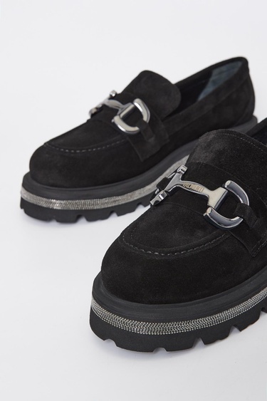  Valmenti Kadın Siyah Süet Hakiki Deri Loafer Ayakkabı