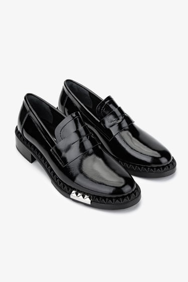  Valmenti Kadın Hakiki Deri Siyah Rugan Loafer Ayakkabı