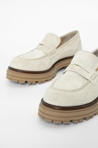  Valmenti Kadın Bej Süet Hakiki Deri Loafer Ayakkabı