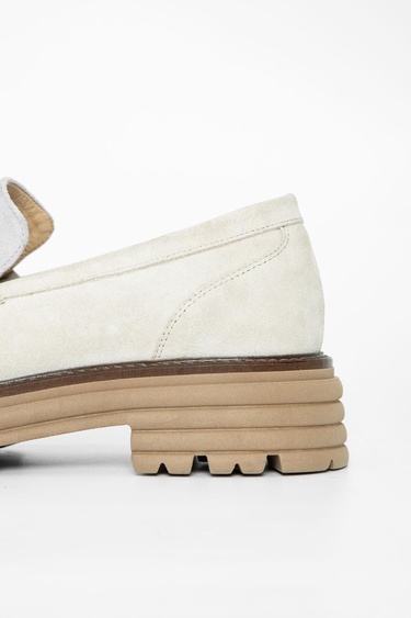  Valmenti Kadın Bej Süet Hakiki Deri Loafer Ayakkabı