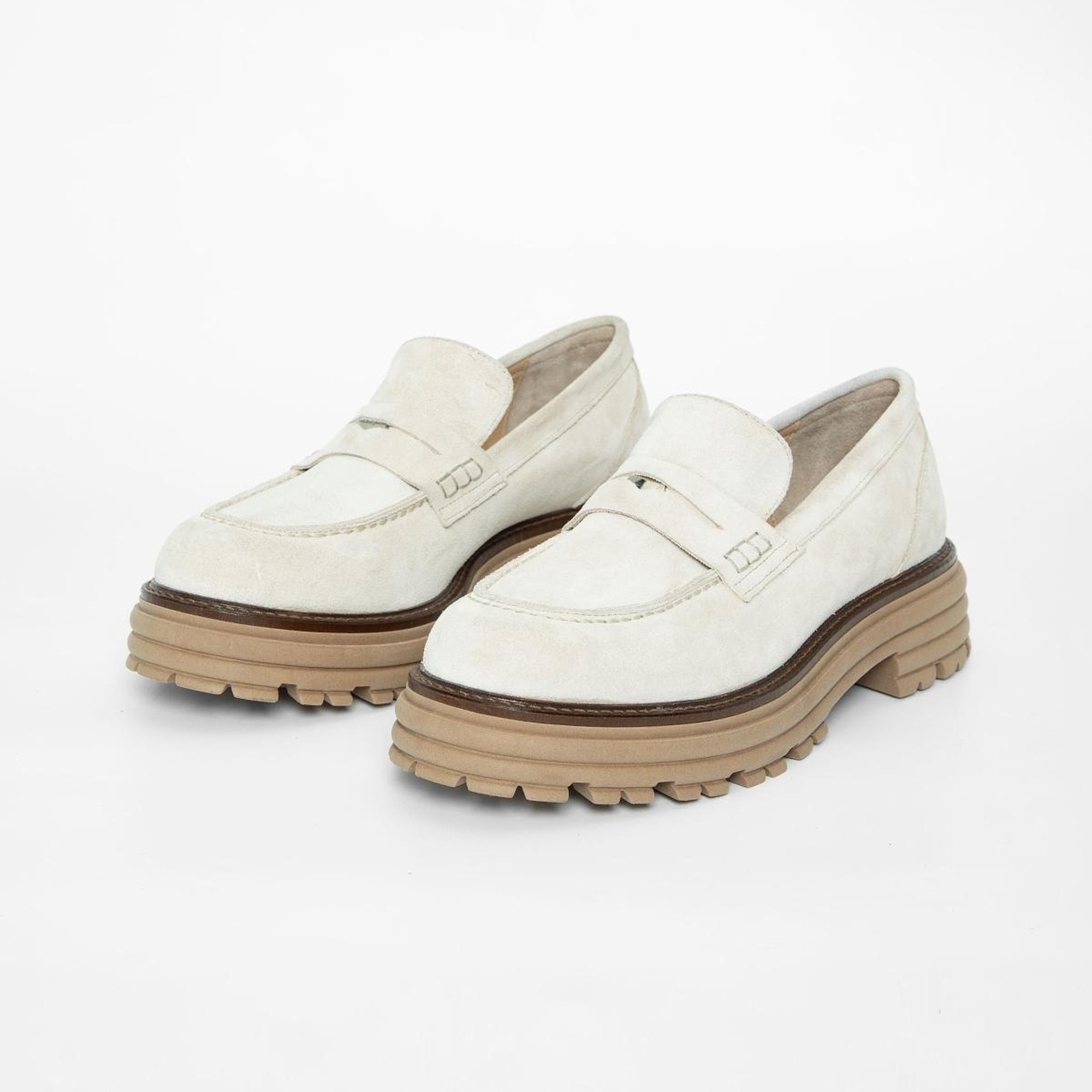 Valmenti Kadın Bej Süet Hakiki Deri Loafer Ayakkabı