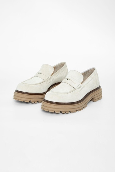  Valmenti Kadın Bej Süet Hakiki Deri Loafer Ayakkabı