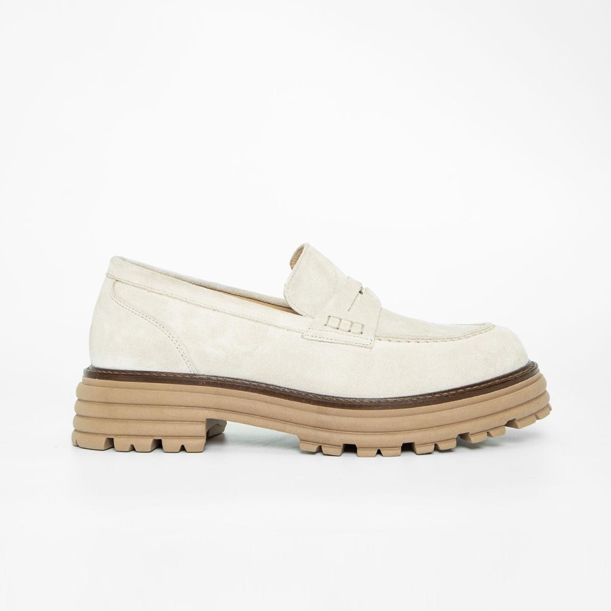 Valmenti Kadın Bej Süet Hakiki Deri Loafer Ayakkabı