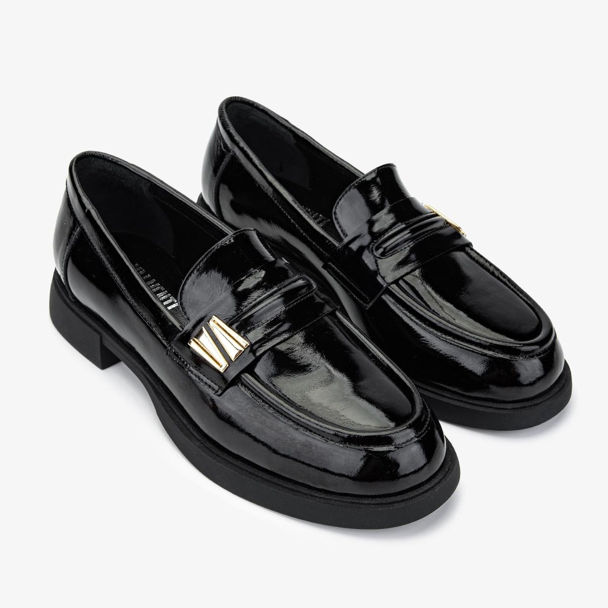 Valmenti Kadın Hakiki Deri Siyah Rugan Loafer Ayakkabı