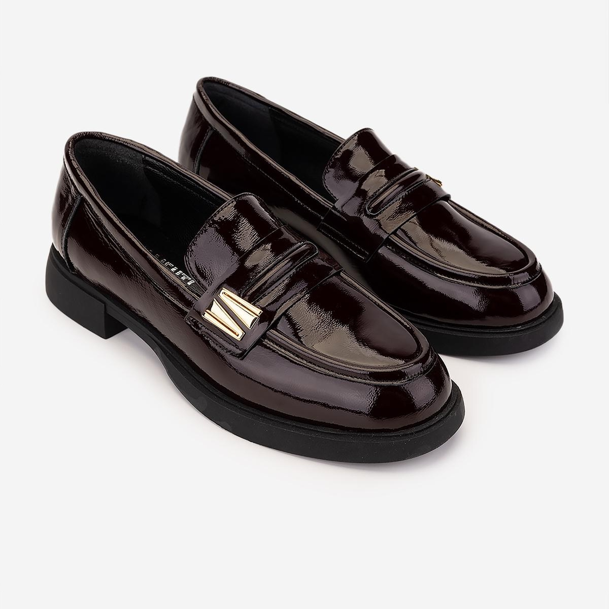 Valmenti Kadın Hakiki Deri Bordo Rugan Loafer Ayakkabı