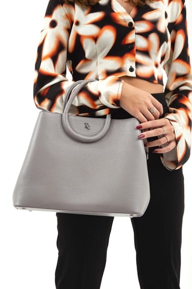  Tamer Tanca Kadın Hakiki Deri Gri Omuz Çanta