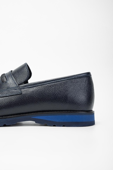  Valmenti Mera Erkek Lacivert Hakiki Deri Loafer Ayakkabı
