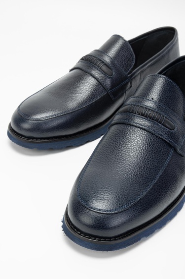  Valmenti Mera Erkek Lacivert Hakiki Deri Loafer Ayakkabı