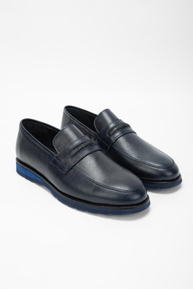  Valmenti Mera Erkek Lacivert Hakiki Deri Loafer Ayakkabı