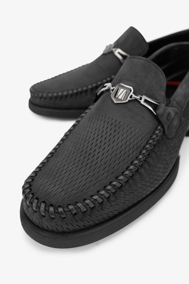  Valmenti Ester Erkek Siyah Nubuk Hakiki Deri Loafer Ayakkabı