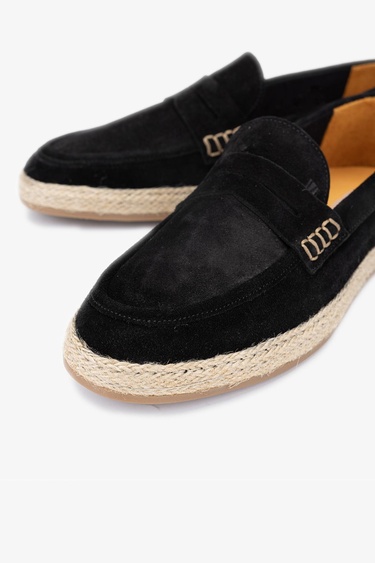  Valmenti Erkek Siyah Süet Hakiki Deri Loafer Ayakkabı