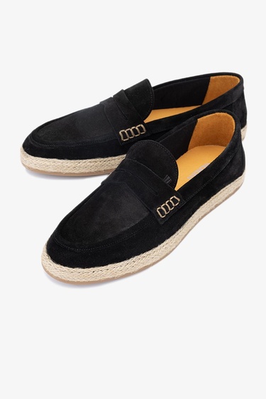  Valmenti Erkek Siyah Süet Hakiki Deri Loafer Ayakkabı