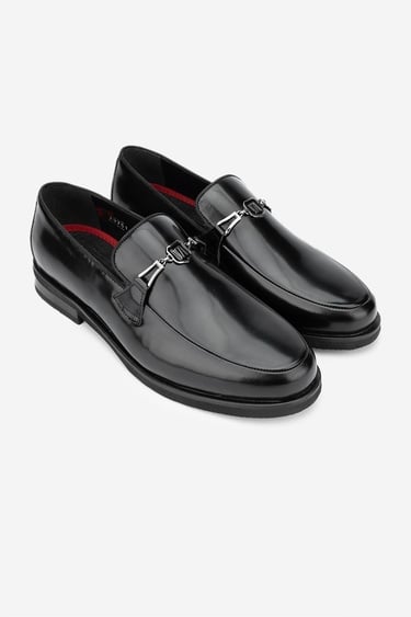 Valmenti Erkek Hakiki Deri Siyah Açma Loafer Ayakkabı