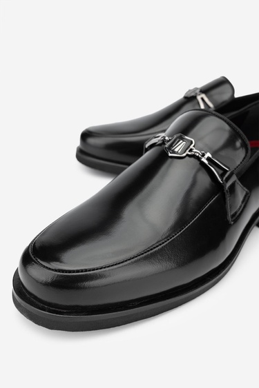  Valmenti Erkek Hakiki Deri Siyah Açma Loafer Ayakkabı