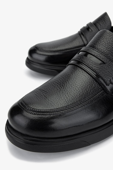  Valmenti Erkek Hakiki Deri Siyah Floter Loafer Ayakkabı