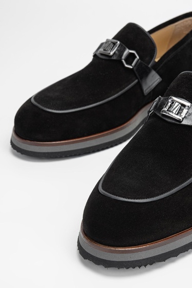  Valmenti Erkek Siyah Süet Hakiki Deri Loafer Ayakkabı