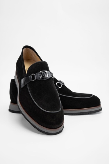  Valmenti Erkek Siyah Süet Hakiki Deri Loafer Ayakkabı