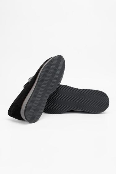  Valmenti Erkek Siyah Süet Hakiki Deri Loafer Ayakkabı