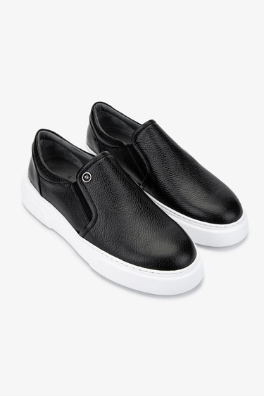  Valmenti Erkek Hakiki Deri Siyah Floter Casual Ayakkabı