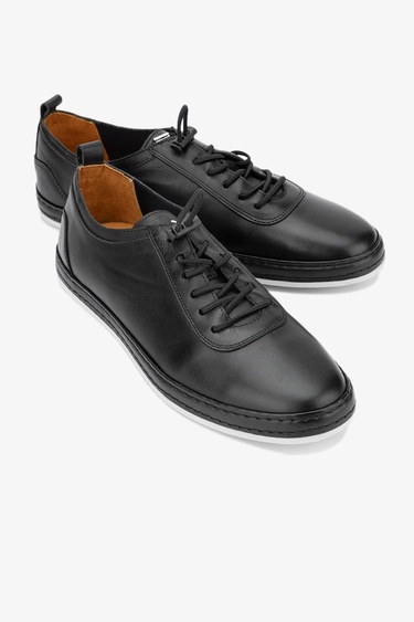  Valmenti Erkek Siyah Hakiki Deri Casual Ayakkabı