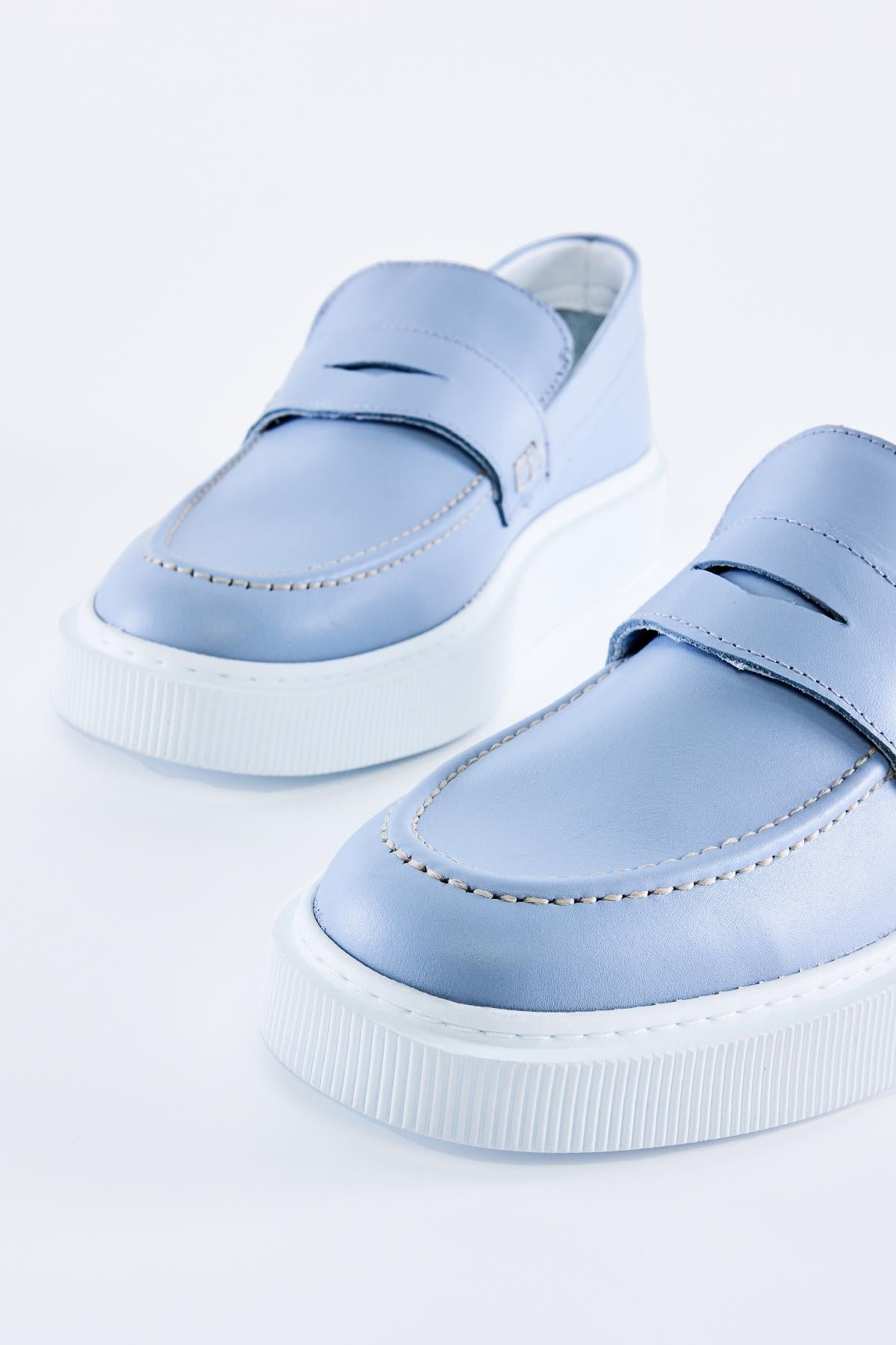  Valmenti Diego Erkek Mavi Hakiki Deri Loafer Ayakkabı