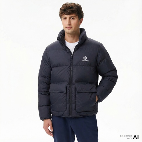  Converse Erkek Dik Yaka Siyah Şişme Mont