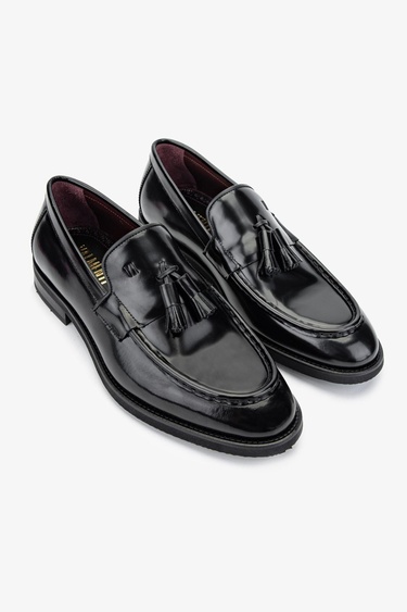  Valmenti Erkek Hakiki Deri Siyah Açma Loafer Ayakkabı